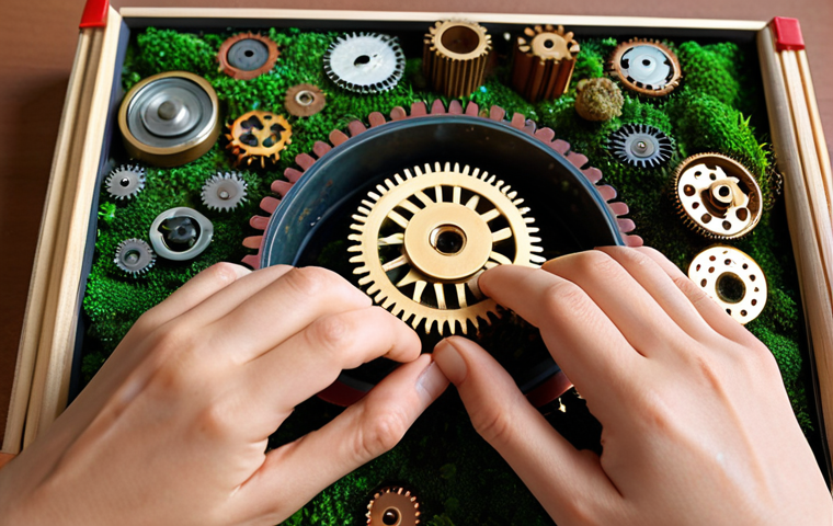 A close-up, dynamic shot of hands engaged in a small, consistent action – perhaps planting a single seed daily that gradually grows into a vibrant, lush plant, or assembling tiny, intricate gears that build into a complex, functional mechanism. The background subtly blurs to stacked books or a digital screen, signifying theoretical knowledge transforming into tangible, real-world results through diligent, daily application. The image should convey the feeling of sustained effort, growth, and the silent, powerful impact of "micro-habits" in turning potential into performance.